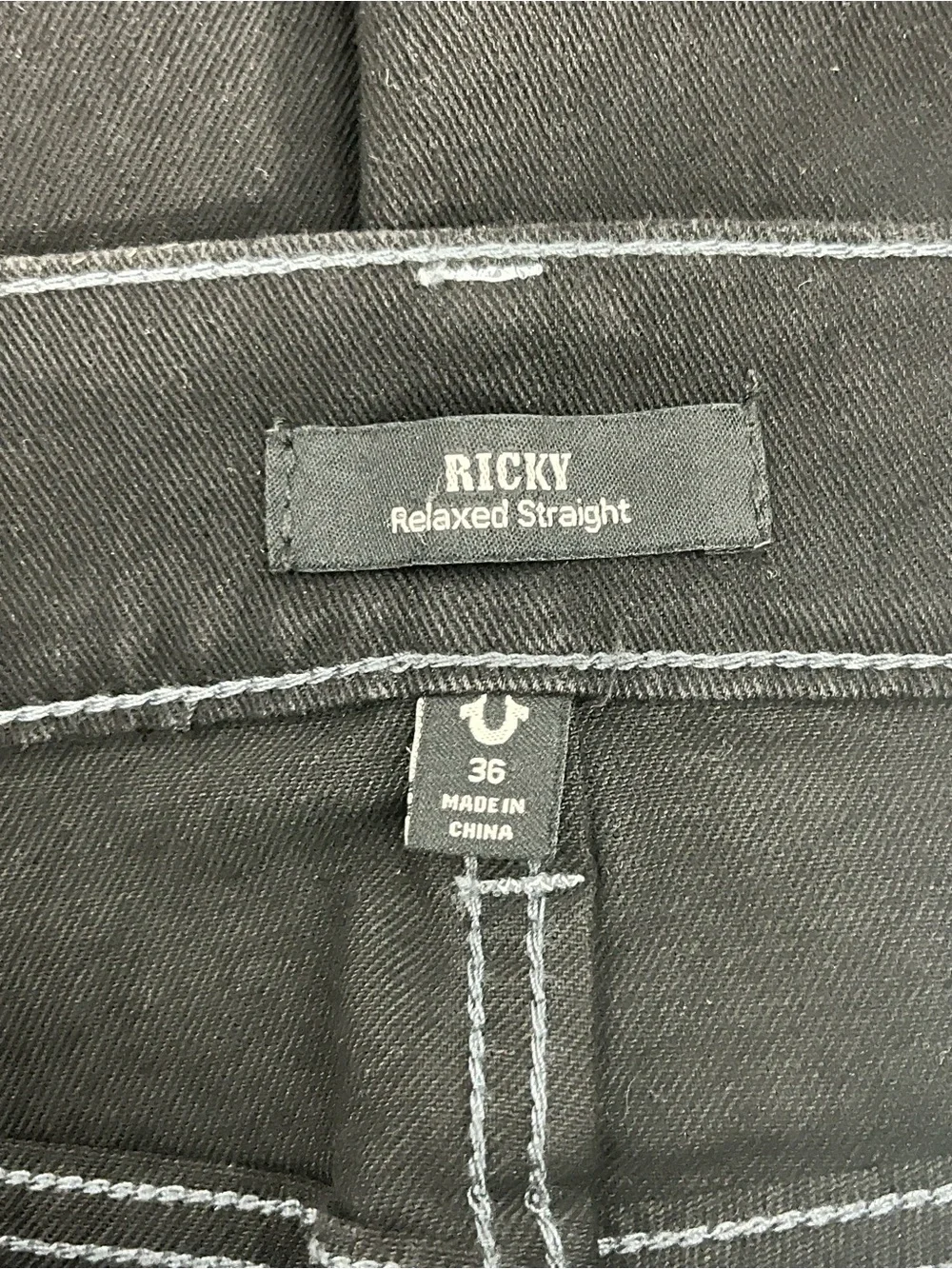 True Religion Ricky SN Flap Relaxed Straight Jeans Men’s Size 36x30 Black Rinse